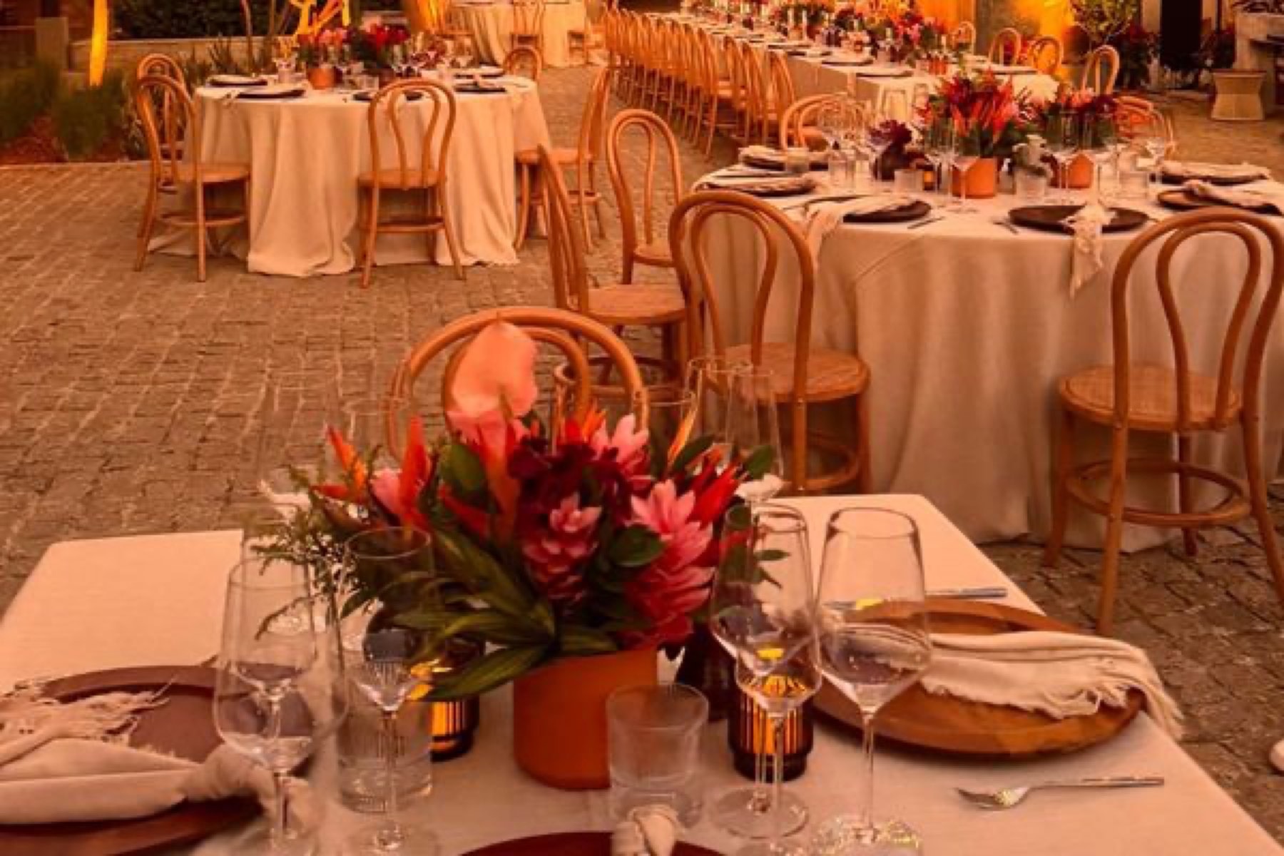 Ceiba Courtyard prepared for an evening gathering
